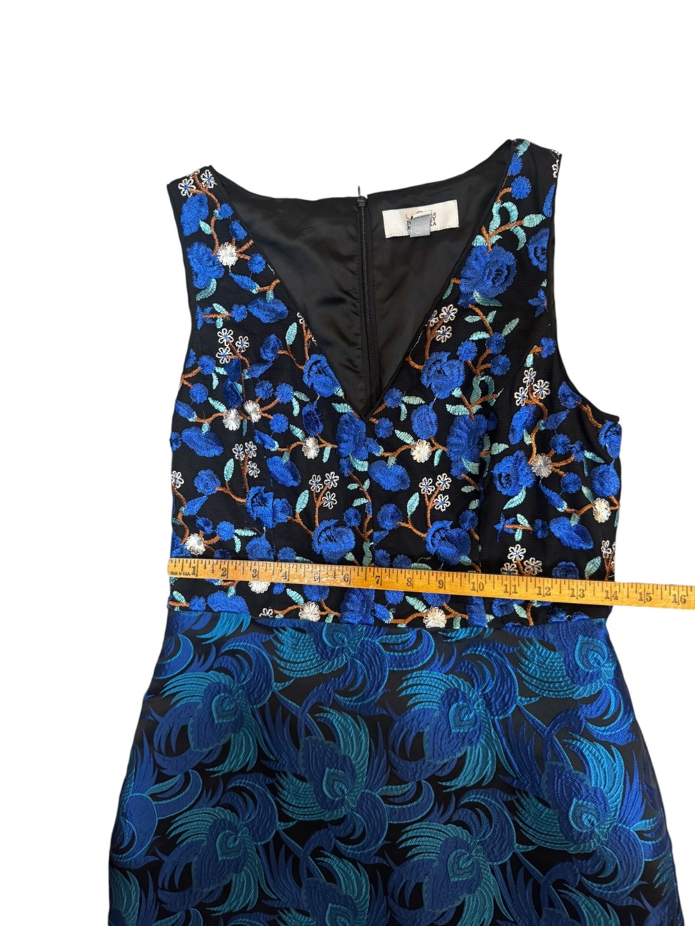 Belle Badgley Mischka Blue Embroidered High Low Jacquard Dress Size 6 - Picture 4 of 15